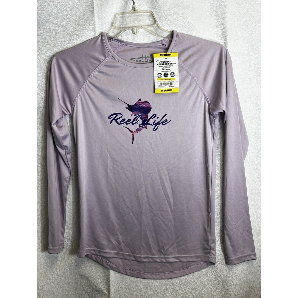 Reel Legends Women Medium Lavender Purple Fishing Shirt Long Sleeve UPF 50 NWT